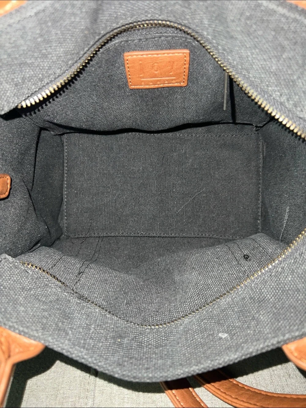 Joy Susan Black Canvas Shoulder Bag with Brown Trim